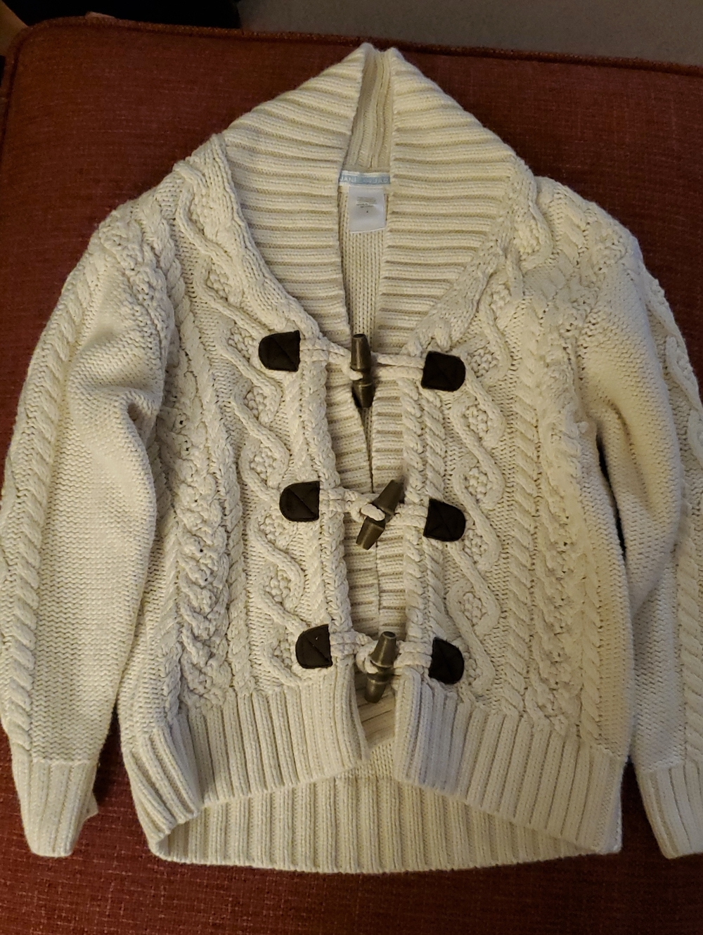 Janie and Jack Cream Chunky Ribbed Shawl Collar Wooden Toggles Sweater Sz4